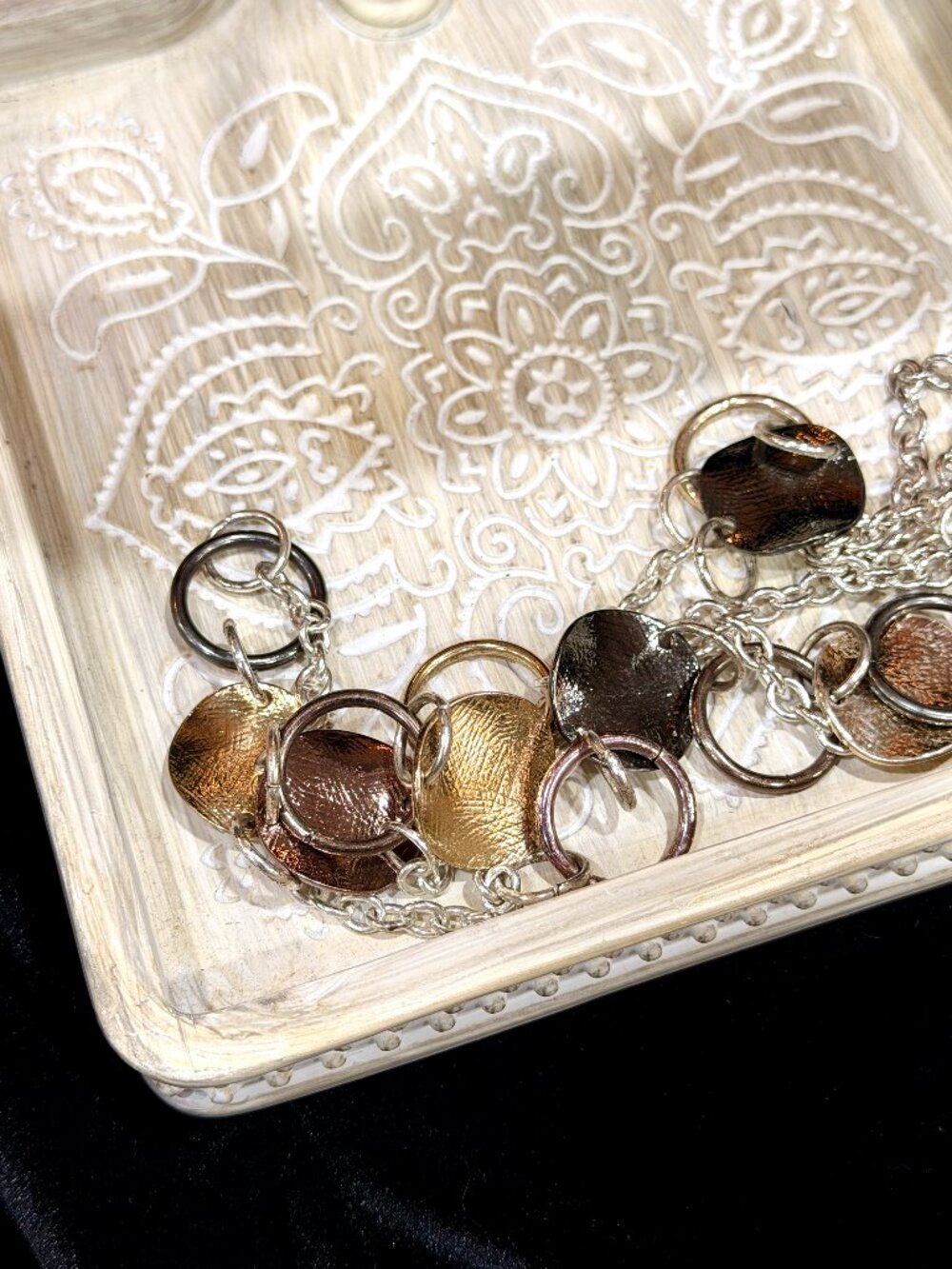 Mixed Metal Textured Disc Charm Necklace